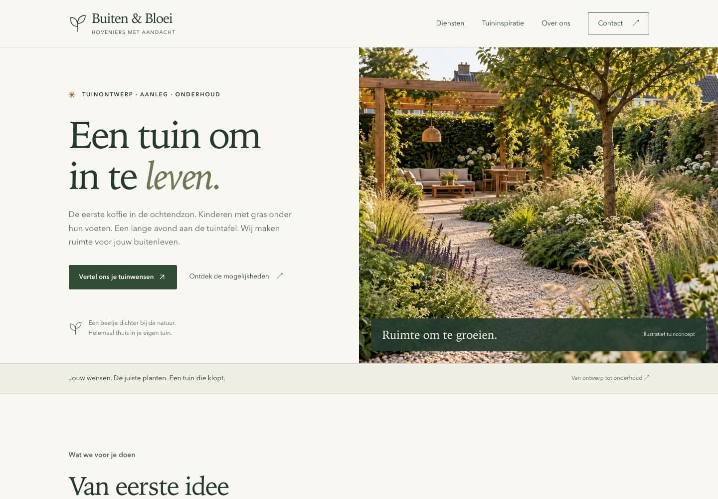 Screenshot of Buiten & Bloei, a concept website for landscaping & gardens